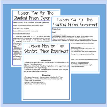Preview of Lesson Plan for The Stanford Prison Experiment
