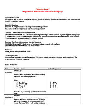 Preview of Lesson Plan on Additive and Distribute Properties