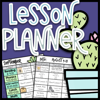 Preview of Cactus Lesson Planner Lesson Plan Template| EDITABLE Teacher Binder