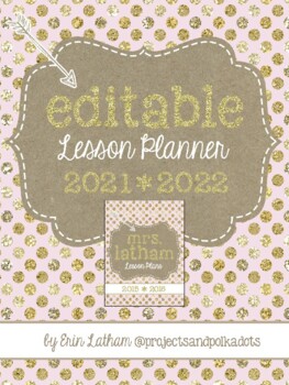 Preview of Editable Lesson Planner: Pink and Gold for 2021-2022