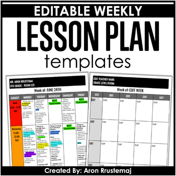 Lesson Planning Weekly Templates EDITABLE Commercial Use Allowed