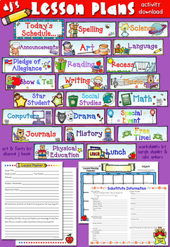 Preview of Lesson Plans and Class Schedule Cards - Teacher Organization Printables