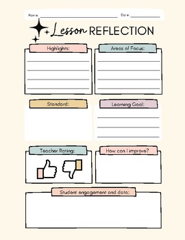 Preview of Lesson Reflection Sheet | First Year Teacher Reflection | Evaluation Reflection