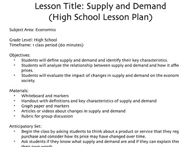 supply and demand examples for high school students