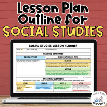 Preview of Lesson Unit Plan Template Middle School Social Studies Common Core Standards