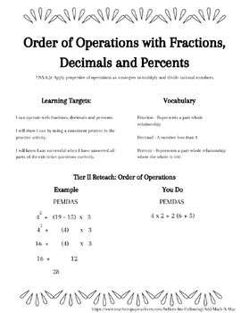 Preview of Lesson + Video: 7th Order of Operations with Fractions, Decimals and Percents