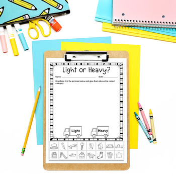 Lesson in a Snap! Heavy & Light Pocket Chart Sorting Activity | TpT