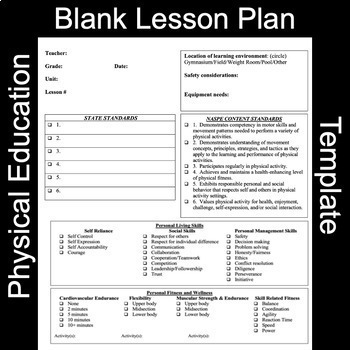 Preview of Physical Education Lesson Plan Blank Template
