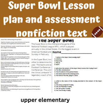 Preview of Lesson plan with assessment on the Super Bowl- Nonfiction Text- Upper Elementary