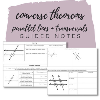 Preview of Lesson w/ Guided Notes Converse Theorems for Parallel Lines & Transversals