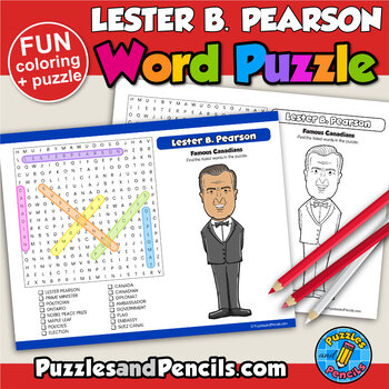 Preview of Lester B. Pearson Word Search Puzzle and Coloring Activity | Famous Canadians