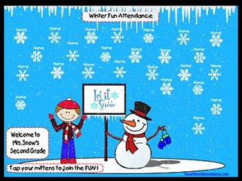 Preview of Let It Snow! Animated Smartboard Attendance-Real Falling Snow!