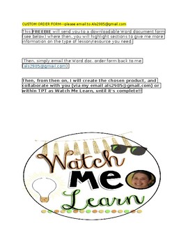 Preview of Let me Create a CUSTOM ORDER Lesson Plan!