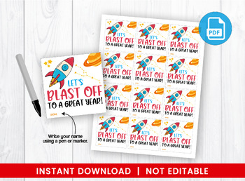 Preview of Let's BLAST OFF to a Great Year Square Gift Tags, Rocket, Space, Stars Ideas