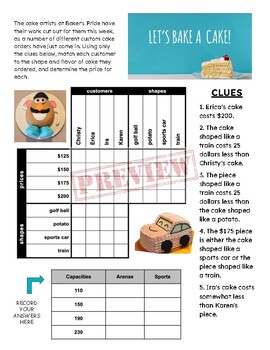 Preview of Let's Bake a Cake! - FACS Critical Thinking Grid Logic Puzzle w/ Coloring Page