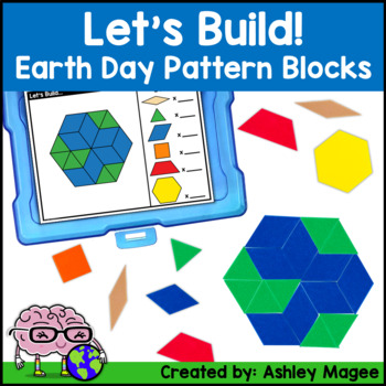 Preview of Let's Build - Earth Day Pattern Block Mats and Task Cards Center with Writing