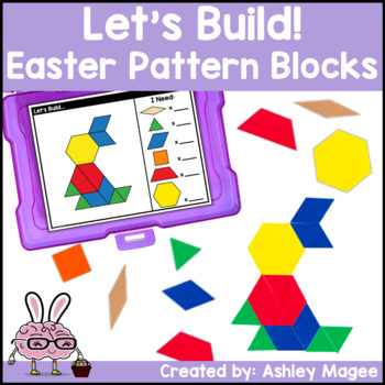 Preview of Let's Build - Easter Pattern Block Mats and Task Cards Center with Writing
