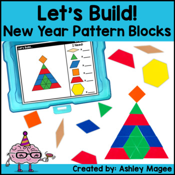 Preview of Let's Build - New Year Pattern Block Mats and Task Cards Center with Writing
