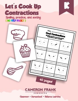 Preview of Let's Cook Up Contractions | Contraction Practice | K-1 | No Preparation Packet