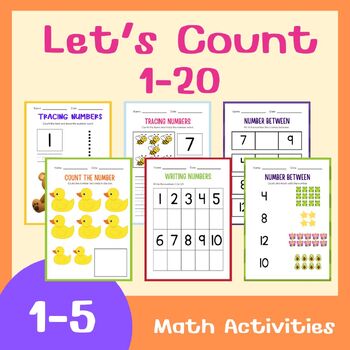 Preview of Let's Count 1-20! Fun and Colorful Kindergarten Math Numbers Workbook