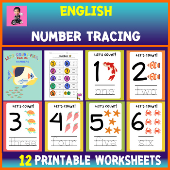Preview of Let's Count Fish. Writing English Numbers Worksheet kids Practice Counting 1-10