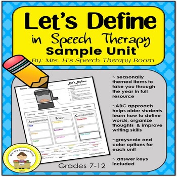 Let S Define In Speech Therapy Sample Edition By Mrs H S