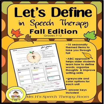 FALL Themed Lesson Plans for Speech Therapy: Elementary (K-5th