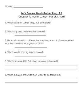 Preview of Let's Dream, Martin Luther King, Jr.! biography comprehension questions