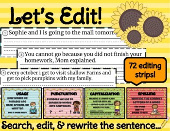 Preview of Let's Edit 72 Sentence Strips (usage, punctuation, capitalization, & spelling)