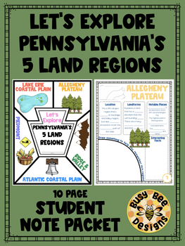 Preview of Let's Explore Pennsylvania's 5 Land Regions (PA Regions)
