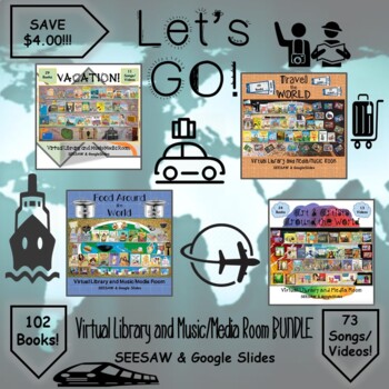 Preview of Let's  GO! Virtual Library & Music/Media Room BUNDLE - SEESAW & Google Slides