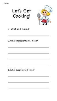 Preview of Let's Get Cooking! Life Skills Recipe and Ingredient Worksheet