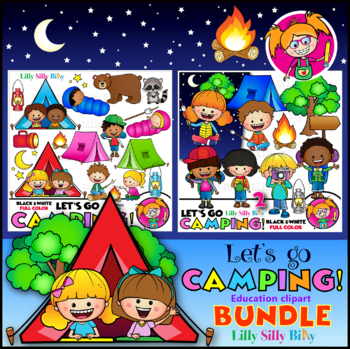 Preview of Let's Go Camping BUNDLE - Clipart- Black & White/ full color {Lilly Silly Billy}
