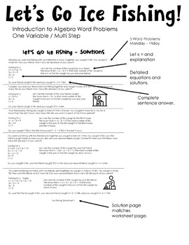 Preview of Let's Go Ice Fishing! Algebra - One variable - Multi-step - Word Problems Set 1