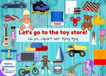 Preview of Let's Go to the Toy Store! 26 pc. clipart set JPG PNG
