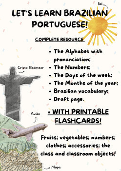 Preview of Let's Learn Brazilian Portuguese! Printable Posters + 128 FLASHCARDS Bundle