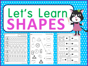 Preview of Let's Learn Shapes! Worksheets, Sorting, Addition, Patterns & Fine Motor Skills