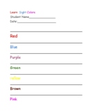 Let's Learn Writing Colors! Printable Work Sheet PDF