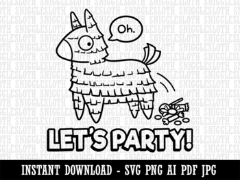 Preview of Let's Party Pinata Funny Clipart Instant Digital Download AI PDF SVG PNG JPG