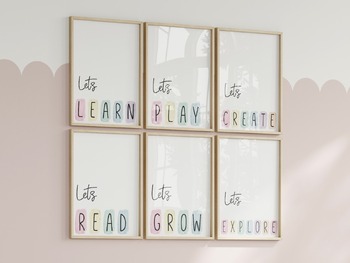Preview of Let's Play, Read, Learn, Grow, Create, Explore Poster Bundle - Set of 6
