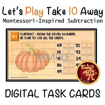 Preview of Let's Play Take 10 Away  |   Google Slides Subtraction Task Cards by EasyAsPi