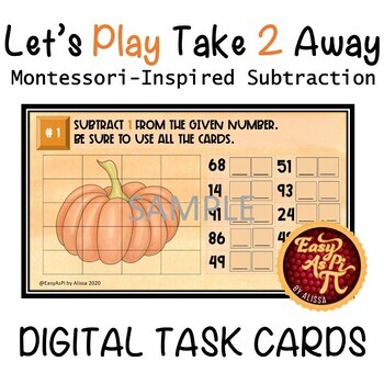 Preview of Let's Play Take 2 Away  |   Google Slides Subtraction Task Cards by EasyAsPi