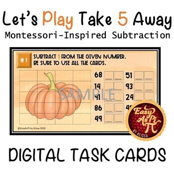 Preview of Let's Play Take 5 Away  |   Google Slides Subtraction Task Cards by EasyAsPi
