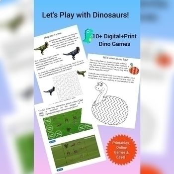 Preview of End of Year Activities- Dinosaurs:Games & Digital Resources NoPrep Print & Easel