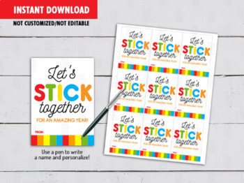 Preview of Let's Stick Together Gift Tags, Sticky notes, Classmates Card Ideas