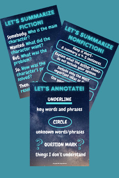 Preview of Let's Summarize/Annotate Poster Bundle- Space Theme
