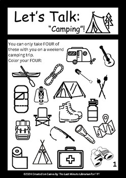 Preview of Let's Talk: "Camping" - A Creative Activities Menu by the Last Minute Librarian