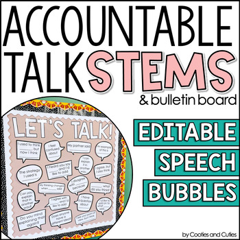 Preview of Accountable Talk | Math Talk Stems | Editable Bulletin Board