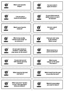 Preview of Let's Talk Music - Conversation Cards. Prompts. ESL. EFL. Music. ELA.