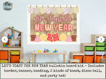 Preview of Let's Toast the New Year Winter Classroom Bulletin Board Kit | 2024 | Door Decor
